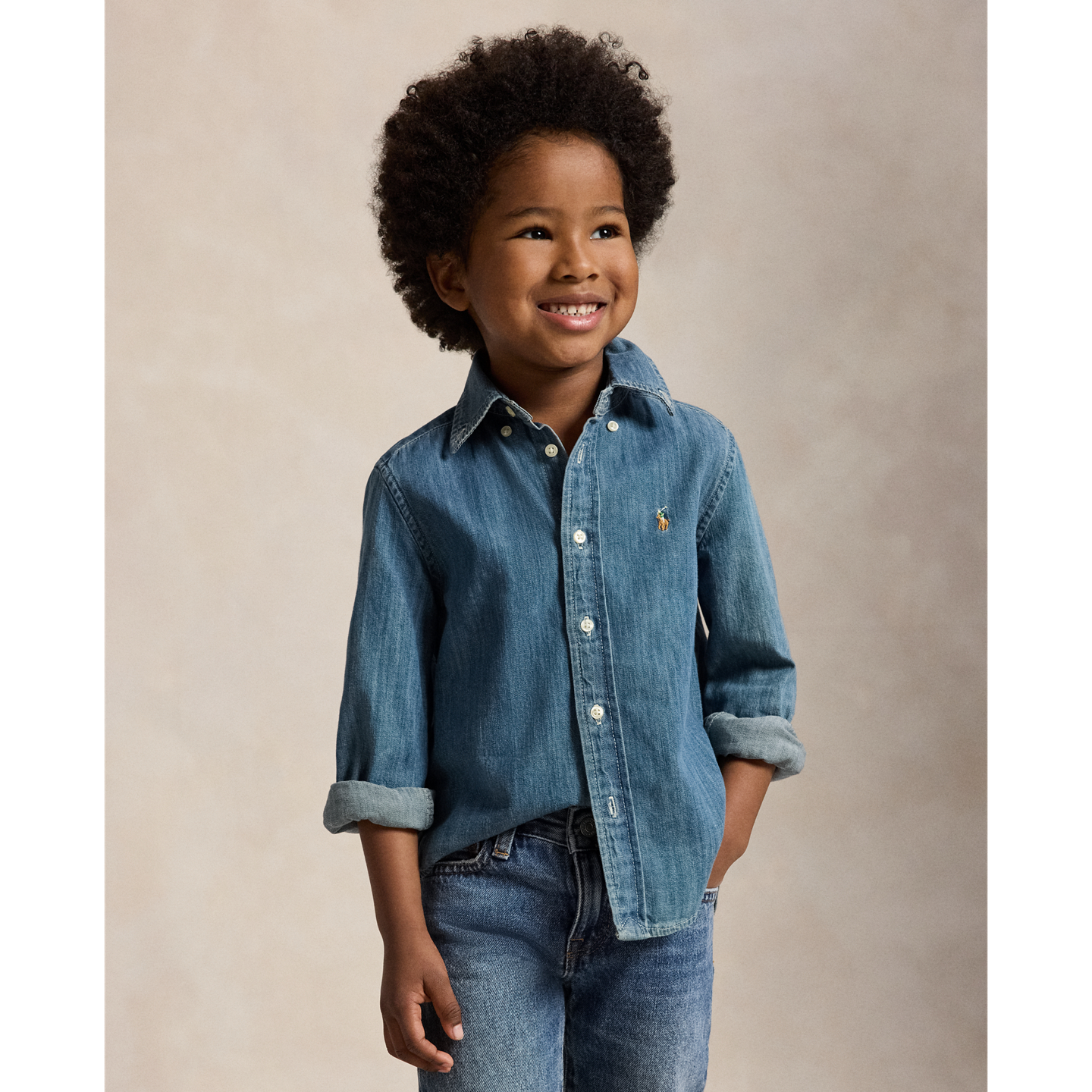 Детская рубашка Ralph Lauren Cotton Denim, цвет: Тёмный синий — фото 4