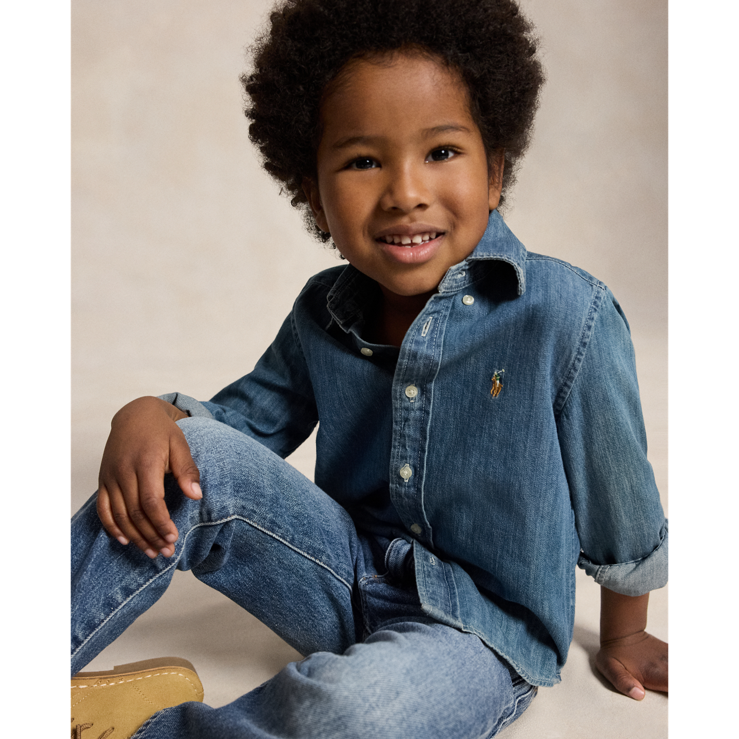 Детская рубашка Ralph Lauren Cotton Denim, цвет: Тёмный синий — фото 3