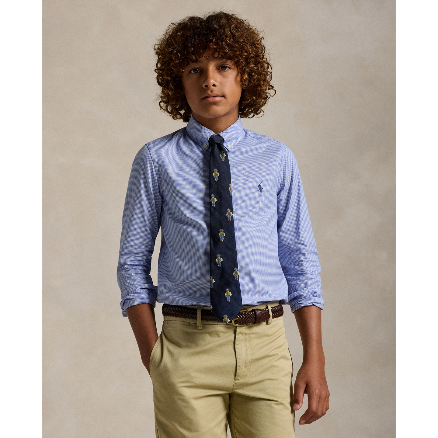 Детская рубашка Ralph Lauren Slim Fit Gingham Cotton Dress Shirt, цвет: Синий разноцветный — фото 4