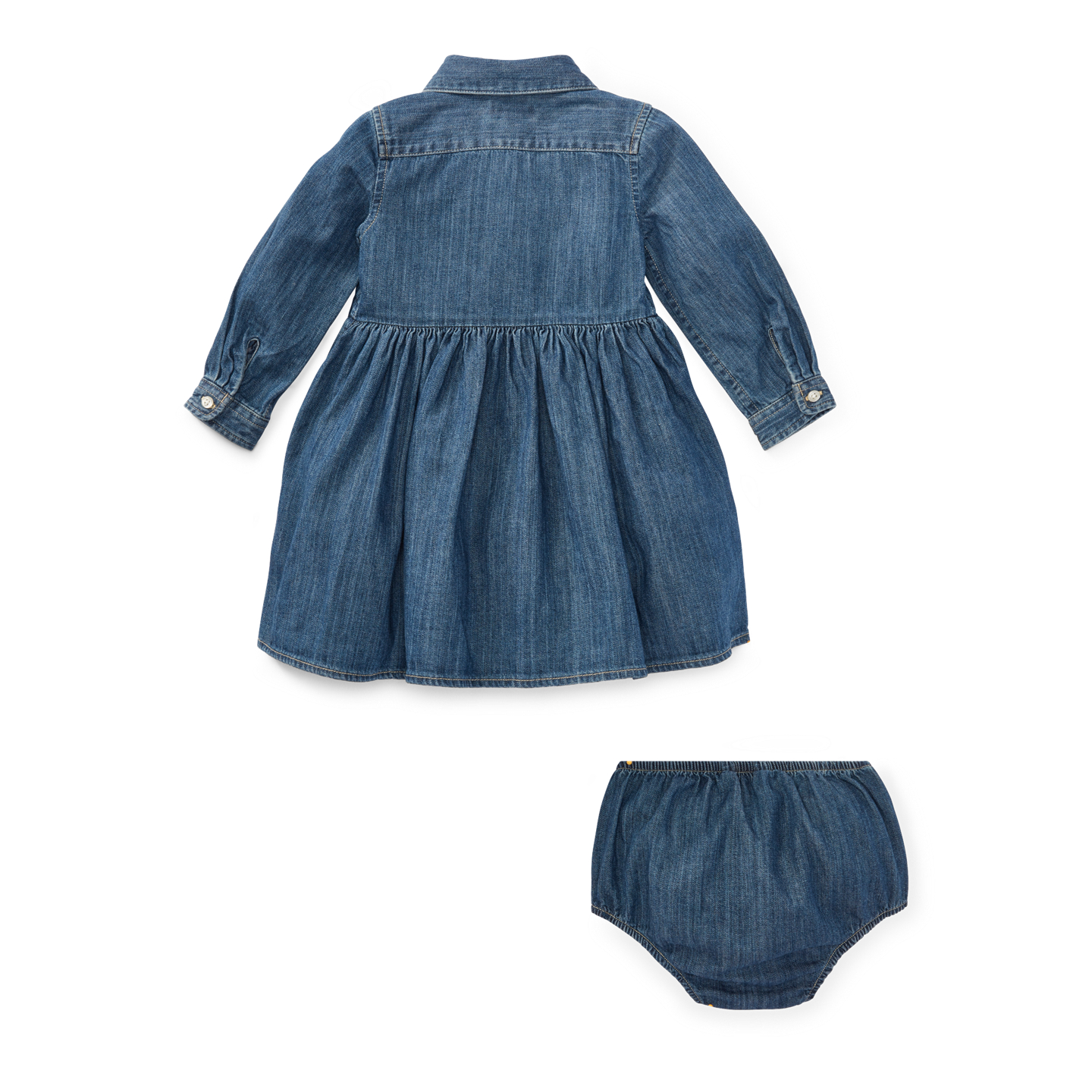 Детское платье Ralph Lauren Shirred Denim Shirtdress & Bloomer, цвет: Индиго синий — фото 1
