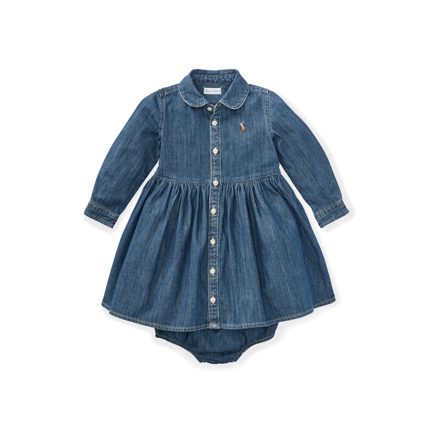 Детское платье Ralph Lauren Shirred Denim Shirtdress & Bloomer, цвет: Индиго синий — фото 2