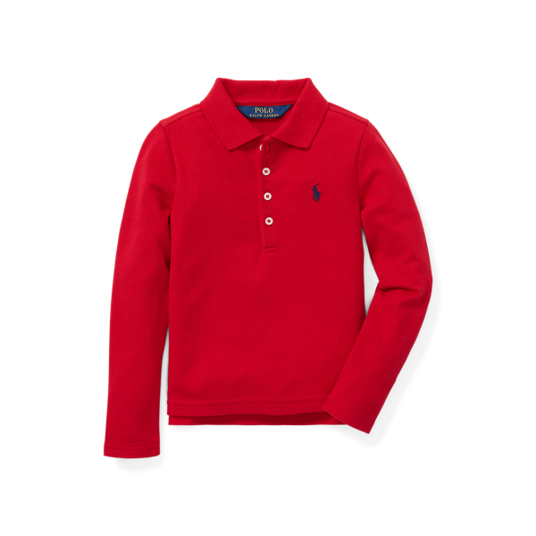 Stretch Cotton Mesh Polo Shirt Girls 1.5-6.5 Years 1