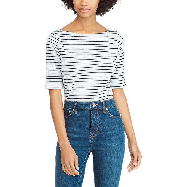 Whisper Blue/Polo Black Cotton Boatneck Top Lauren 4