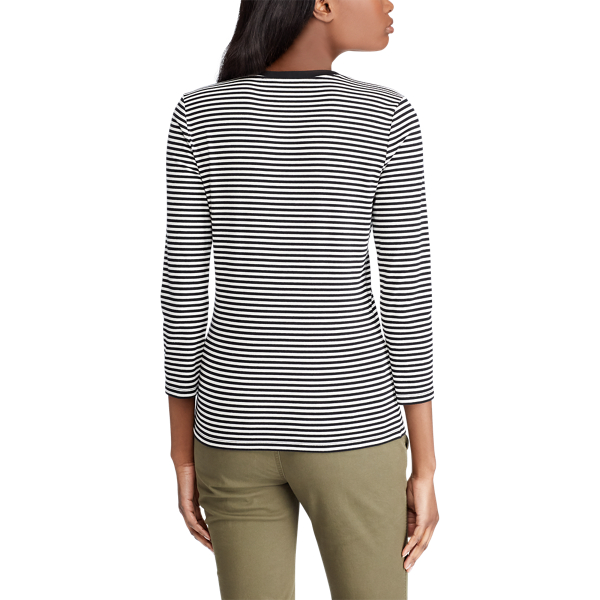 Polo Black/Cream Lace-Up Striped Cotton Top Lauren 5