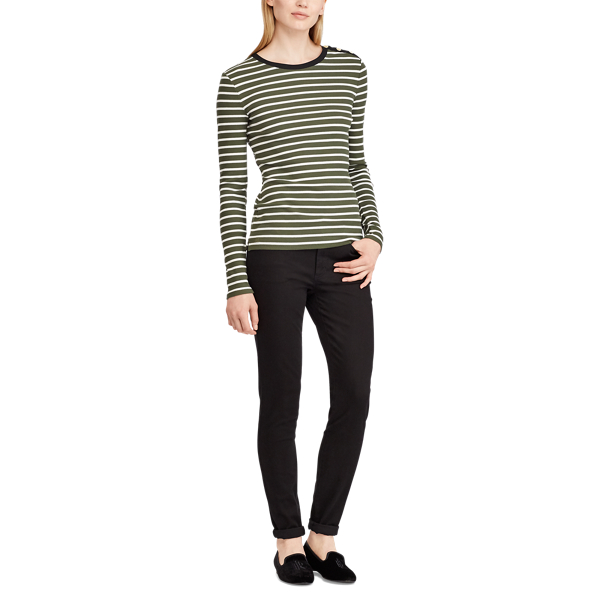Admiral Green/Cream Striped Stretch Cotton Top Lauren 2