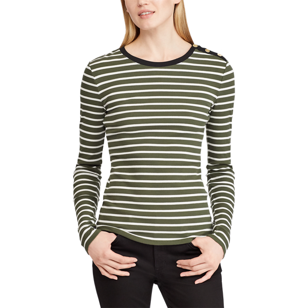 Admiral Green/Cream Striped Stretch Cotton Top Lauren 3