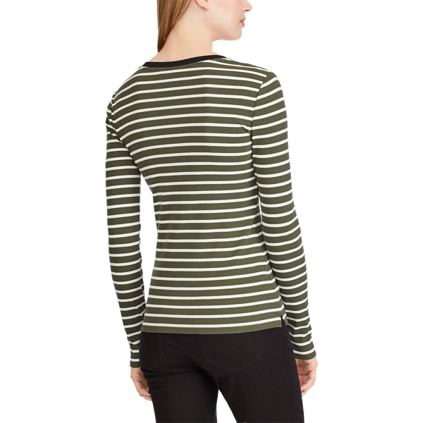 Admiral Green/Cream Striped Stretch Cotton Top Lauren 4