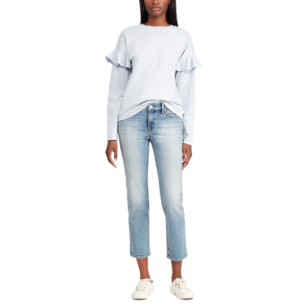Azure Mist Ruffle-Sleeve Cotton Top Lauren 3