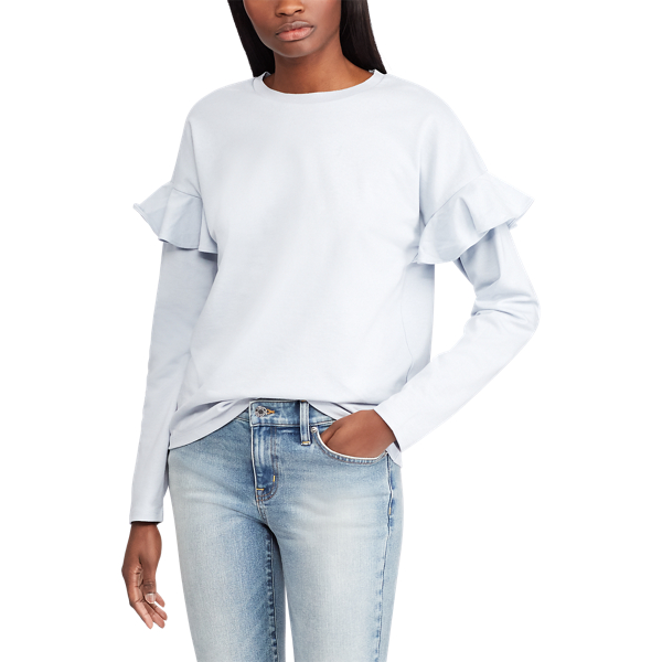 Azure Mist Ruffle-Sleeve Cotton Top Lauren 4