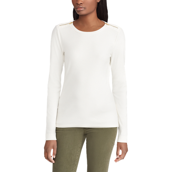 Mascarpone Cream Zipper-Trim Cotton-Blend Top Lauren 4