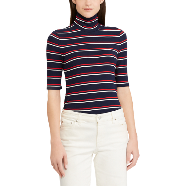 Navy/Crimson Multi Striped Knit Turtleneck Lauren 4