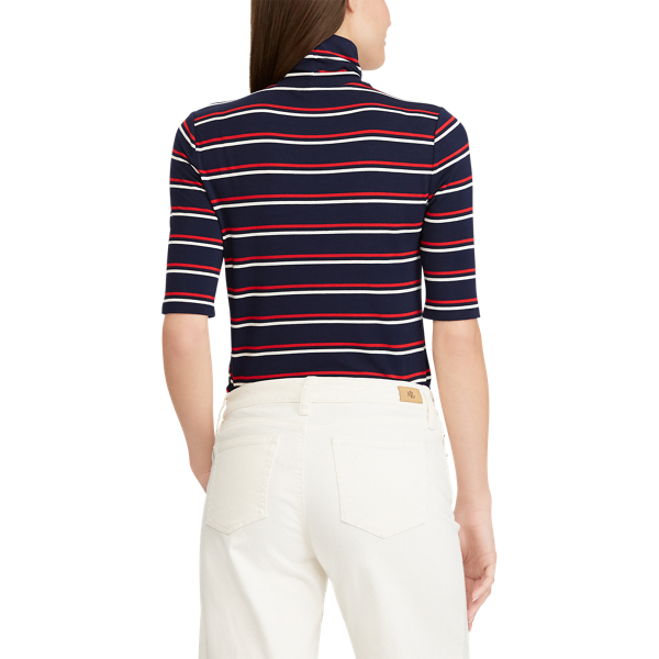 Navy/Crimson Multi Striped Knit Turtleneck Lauren 5