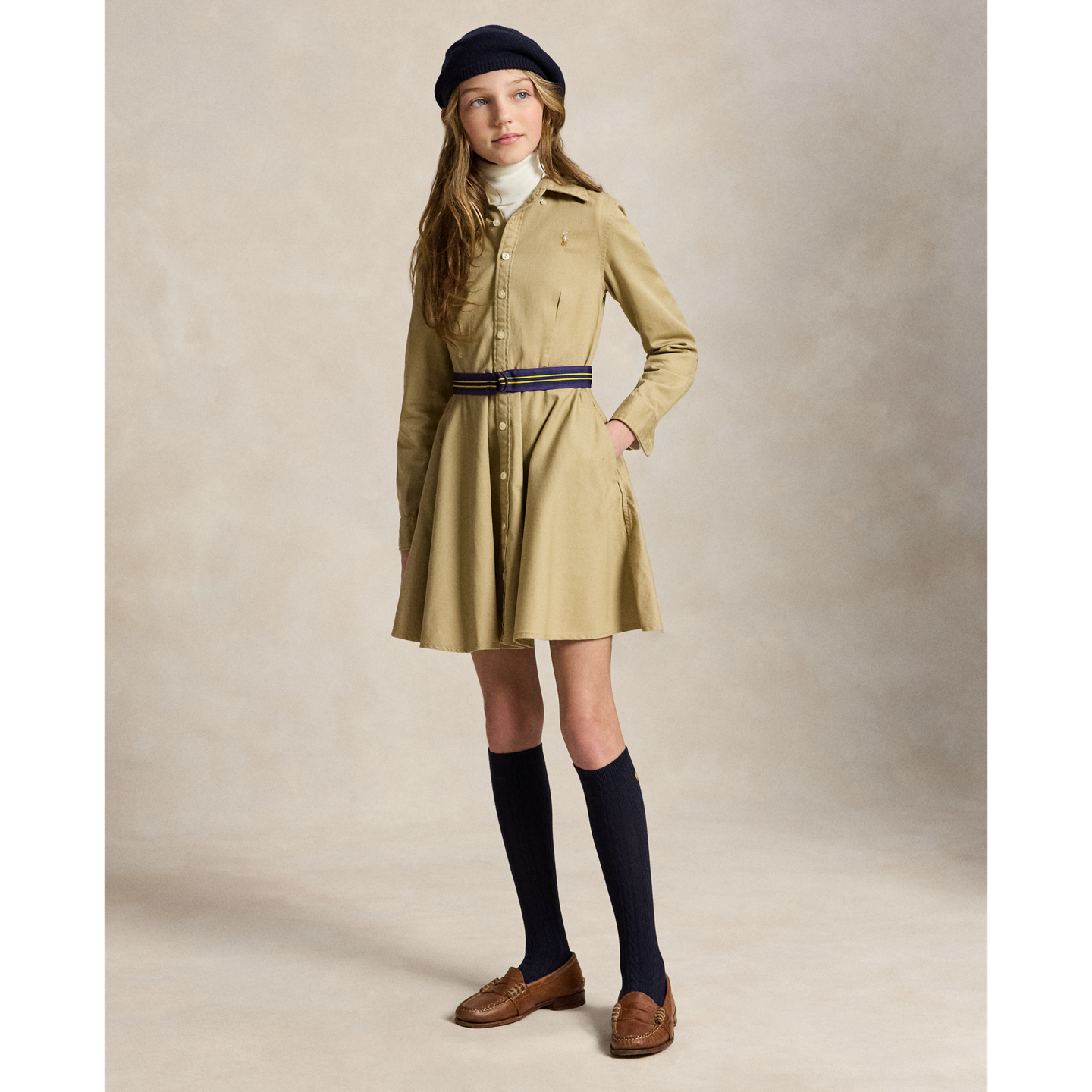 Детское платье Ralph Lauren Belted Cotton Chino Shirtdress, цвет: Хаки — фото 4