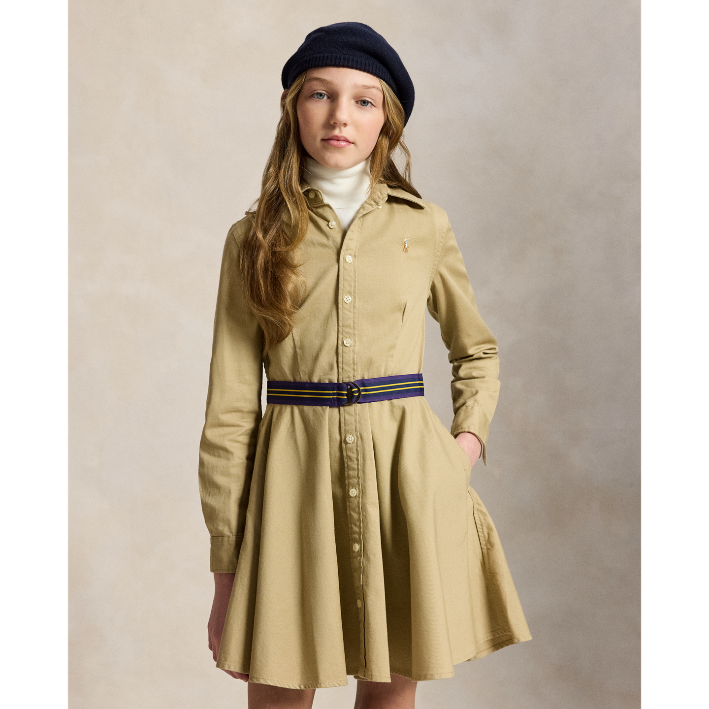 Детское платье Ralph Lauren Belted Cotton Chino Shirtdress, цвет: Хаки — фото 2