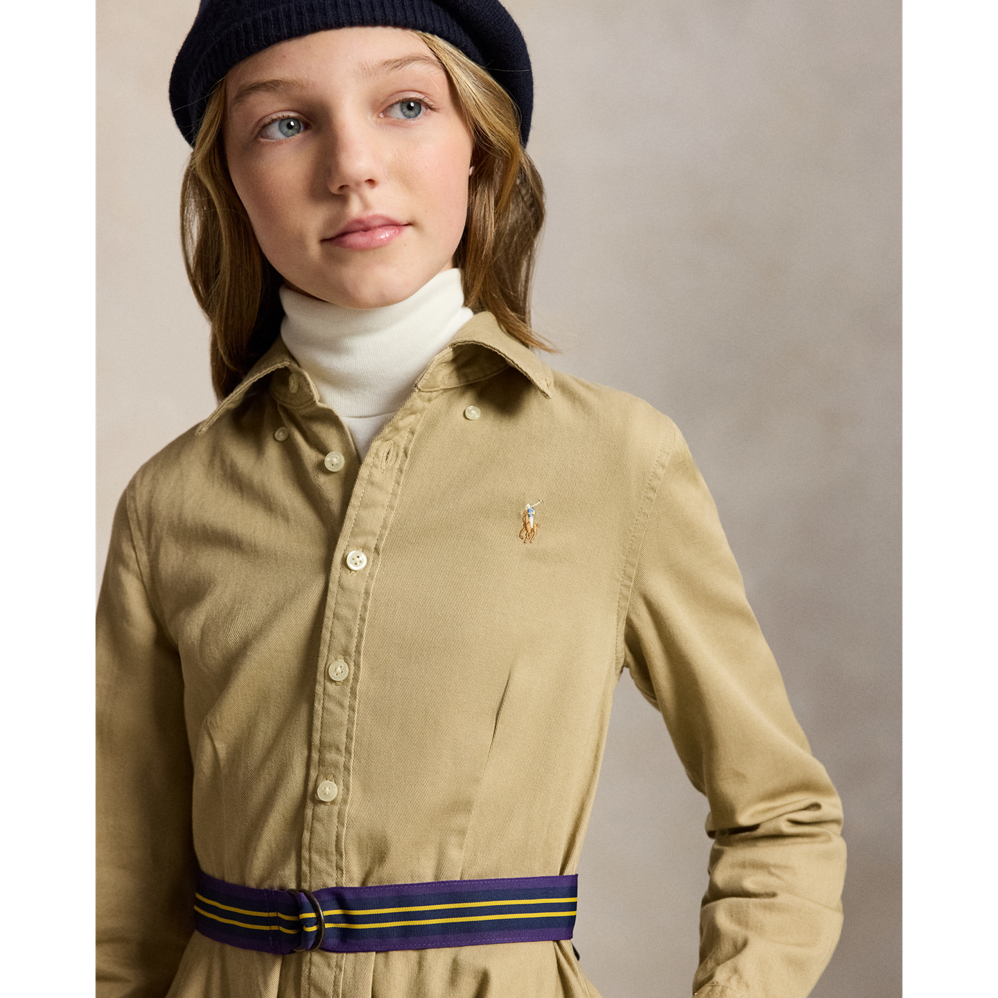 Детское платье Ralph Lauren Belted Cotton Chino Shirtdress, цвет: Хаки — фото 3