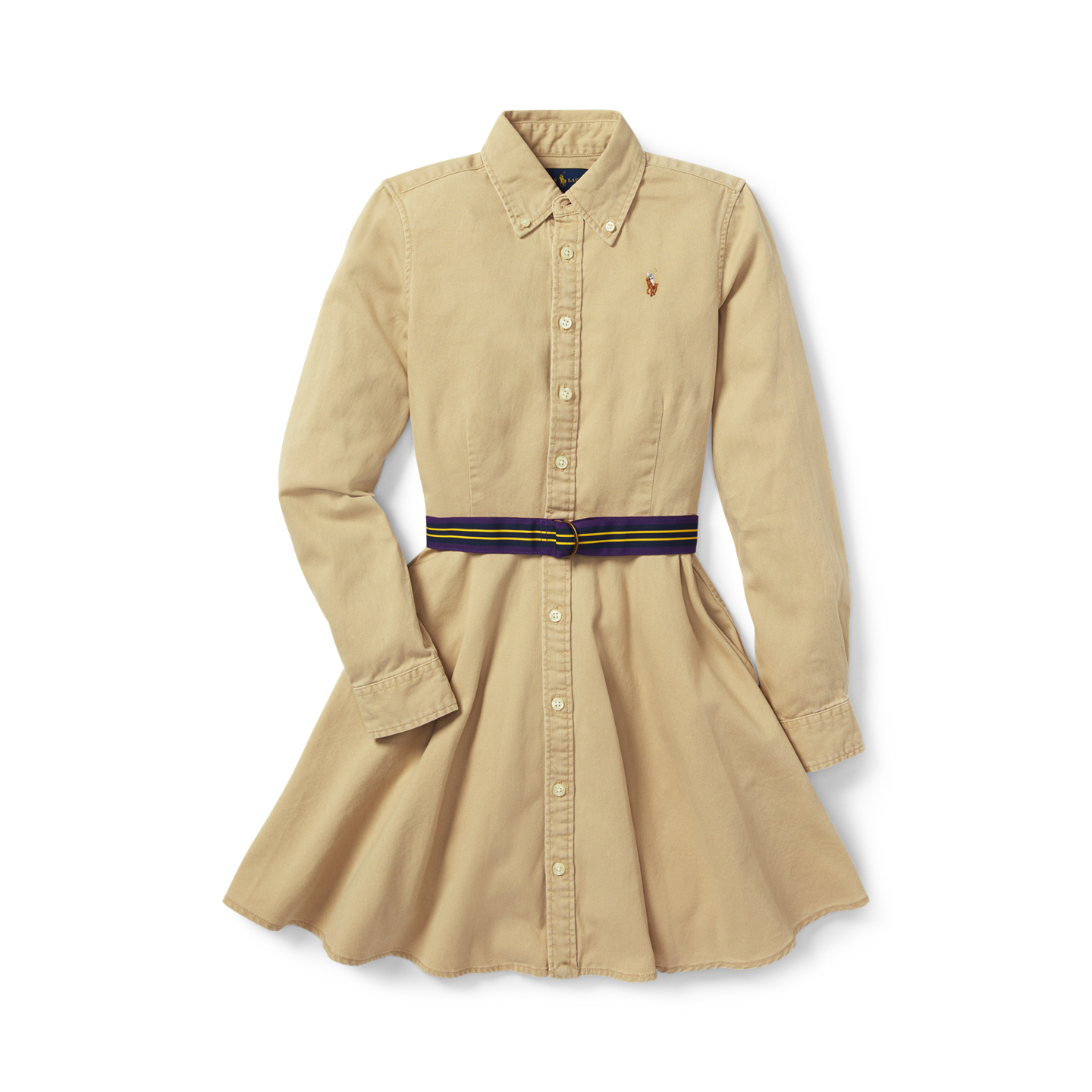 Детское платье Ralph Lauren Belted Cotton Chino Shirtdress, цвет: Хаки — фото 5