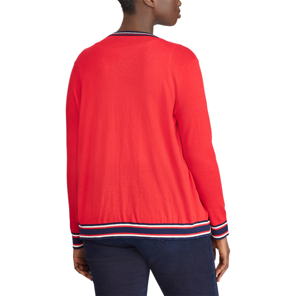 Crimson/Multi Bullion-Patch Cotton Cardigan Lauren Woman 5