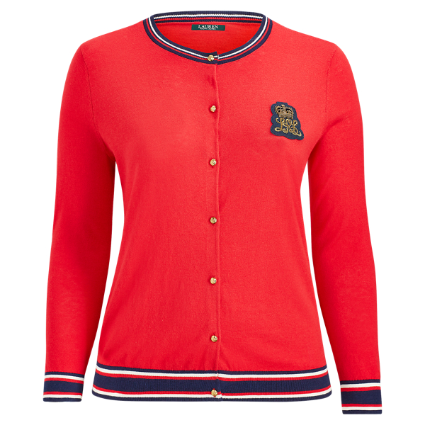 Crimson/Multi Bullion-Patch Cotton Cardigan Lauren Woman 1