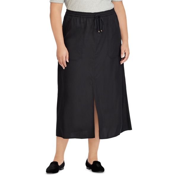 Polo Black Twill Drawstring Maxiskirt Lauren Woman 4
