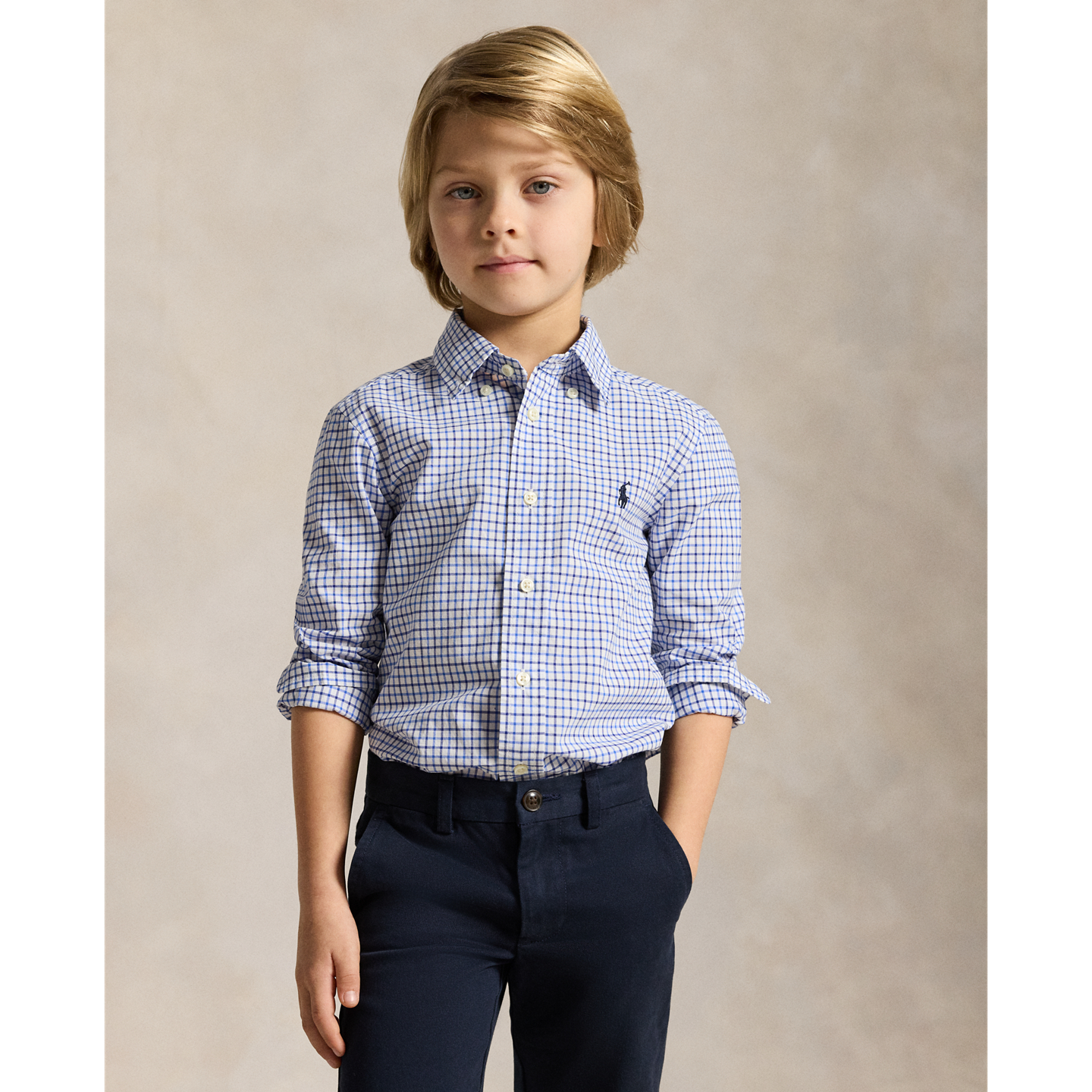 Детская рубашка Ralph Lauren Tattersall Cotton Poplin, цвет: Синий разноцветный — фото 4