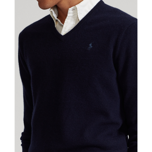 Hunter Navy Merino Wool V-Neck&nbsp;Jumper Big & Tall 6