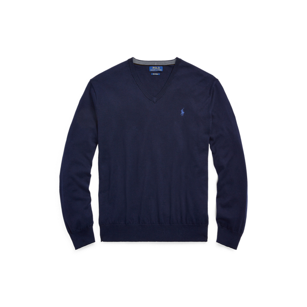 Su&eacute;ter con cuello en V de lana de merino Big & Tall en 1