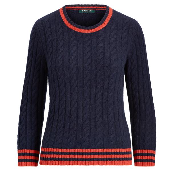 Stripe-Trim Cable-Knit Sweater Lauren in 1
