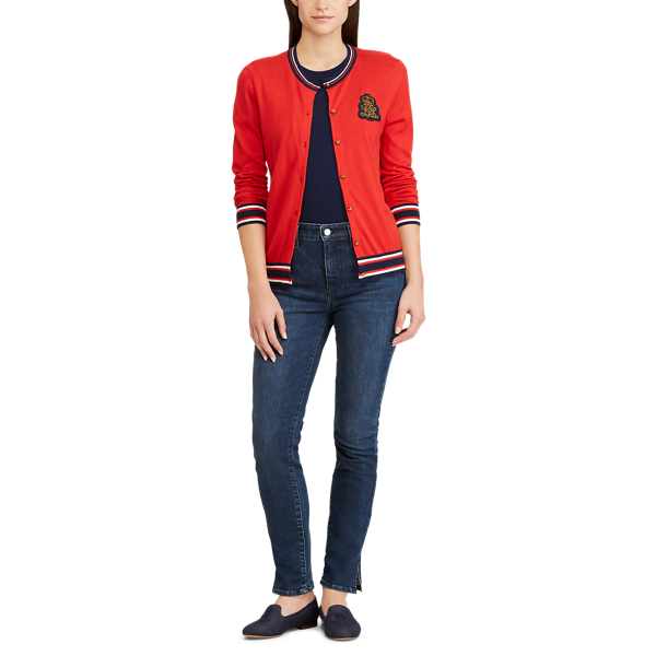 Crimson/Multi Bullion-Patch Cotton Cardigan Lauren 3