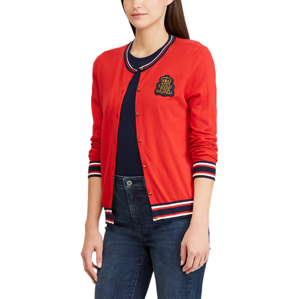 Crimson/Multi Bullion-Patch Cotton Cardigan Lauren 4