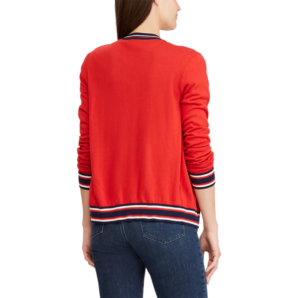 Crimson/Multi Bullion-Patch Cotton Cardigan Lauren 5