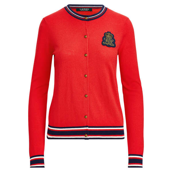 Crimson/Multi Bullion-Patch Cotton Cardigan Lauren 1