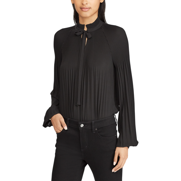 Polo Black Georgette Tie-Neck Top Lauren 5