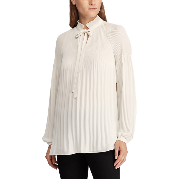 Mascarpone Cream Georgette Tie-Neck Top Lauren 3