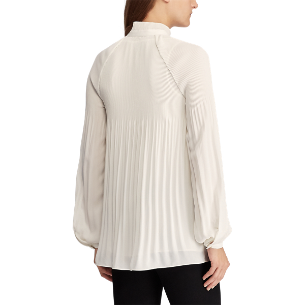 Mascarpone Cream Georgette Tie-Neck Top Lauren 4