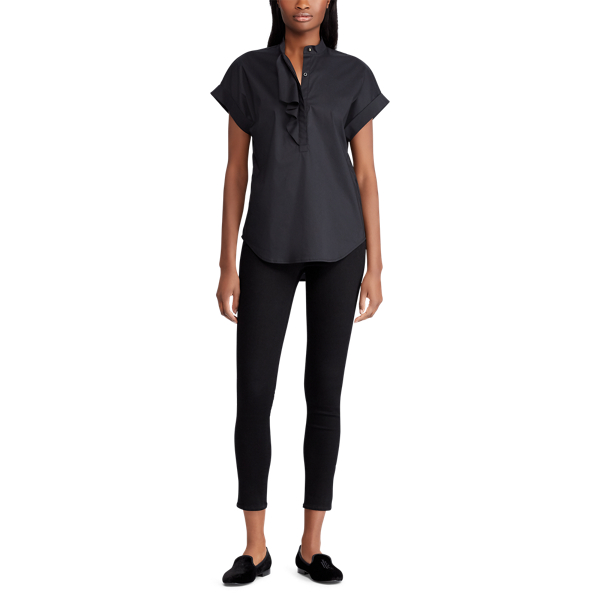 Polo Black Ruffled Stretch Cotton Top Lauren 3