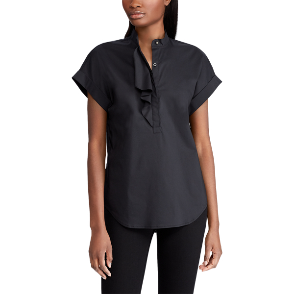 Polo Black Ruffled Stretch Cotton Top Lauren 4