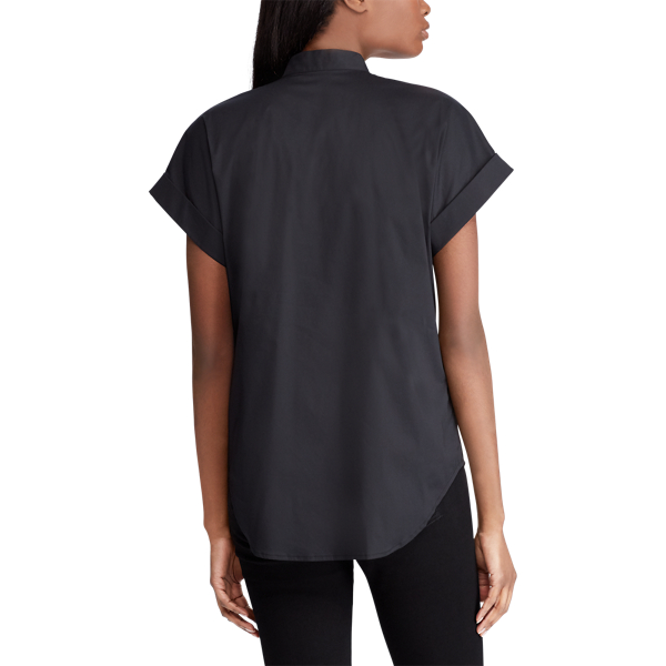 Polo Black Ruffled Stretch Cotton Top Lauren 5
