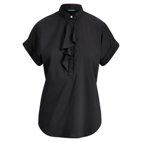 Polo Black Ruffled Stretch Cotton Top Lauren 1