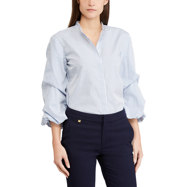 Blue Multi Cotton Puff-Sleeve Shirt Lauren 4
