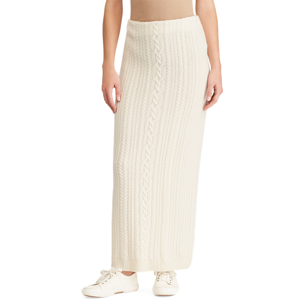 Mascarpone Cream Cable Wool-Cashmere Midi Skirt Lauren 3