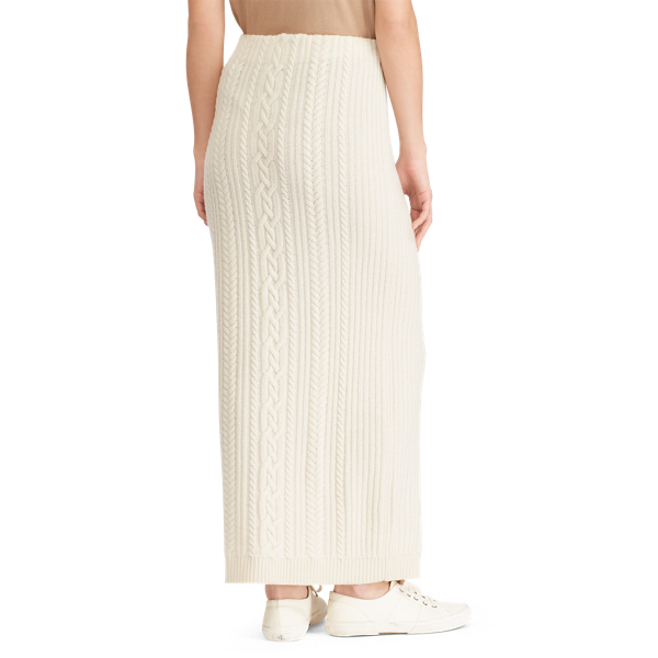 Mascarpone Cream Cable Wool-Cashmere Midi Skirt Lauren 4