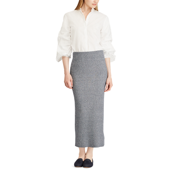 Navy/Mascarpone Cream High-Waisted Knit Skirt Lauren 3