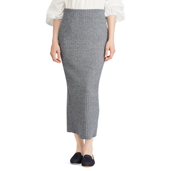 Navy/Mascarpone Cream High-Waisted Knit Skirt Lauren 4