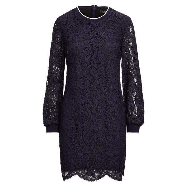 Stripe-Trim Lace Dress