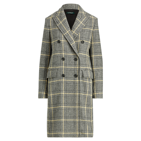 Plaid Wool Blend Trench Coat