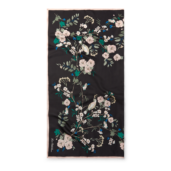 Jet/Pink Floral Silk Scarf Lauren 2