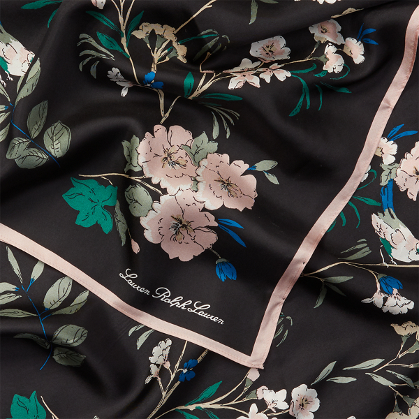 Jet/Pink Floral Silk Scarf Lauren 3