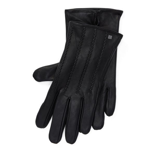 Black Ruffled Leather Tech Gloves Lauren 1