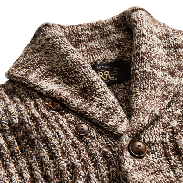 Brown Cream Marl Cotton Shawl-Collar Cardigan RRL 3