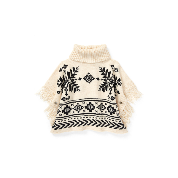 Fringe-Trim Graphic Poncho